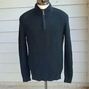 TED BAKER Dark Green Knit Weave Wool Blend XL / 5 Mens Half Zip Pullover Sweater